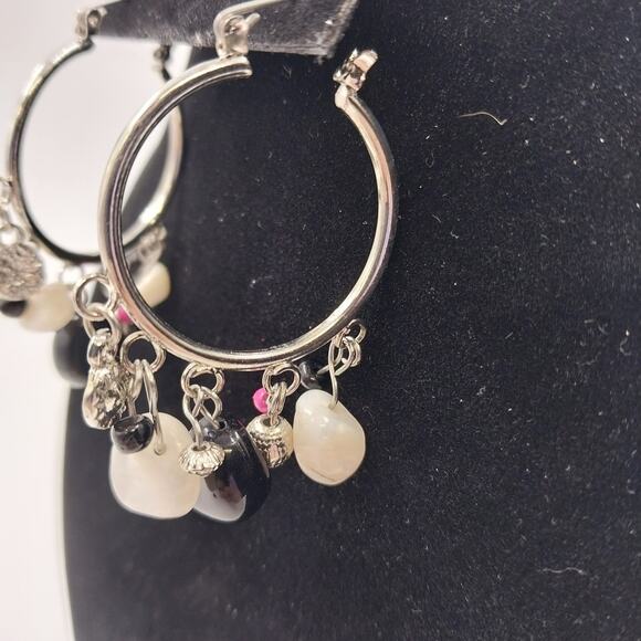 Catherines Silver Tone Saddle Hoop with Multicolor Beads Dangle Earrings Pierced - Picture 4 of 6